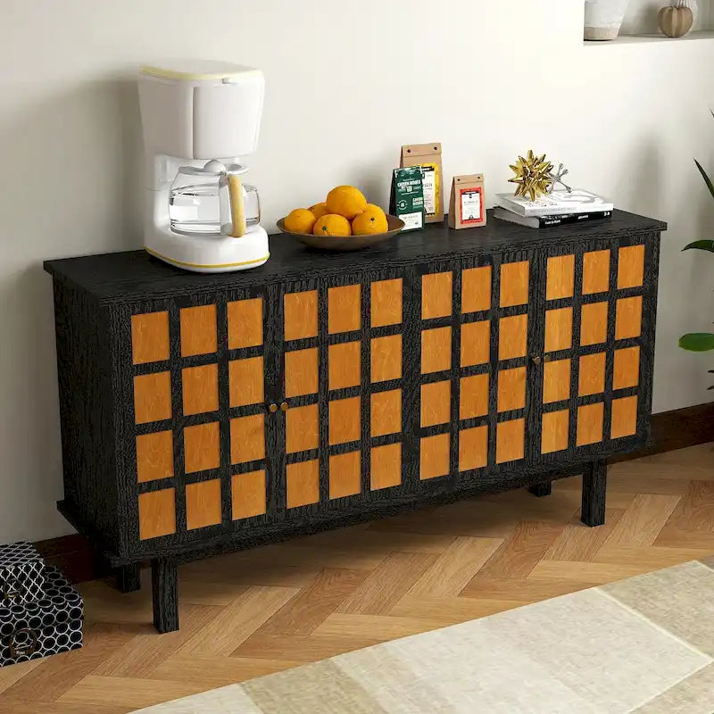 Schwarzer TV-Schrank für 60-Zoll-Fernseher mit Stauraum und verstellbaren Ablagen für 65-Zoll-Fernseher