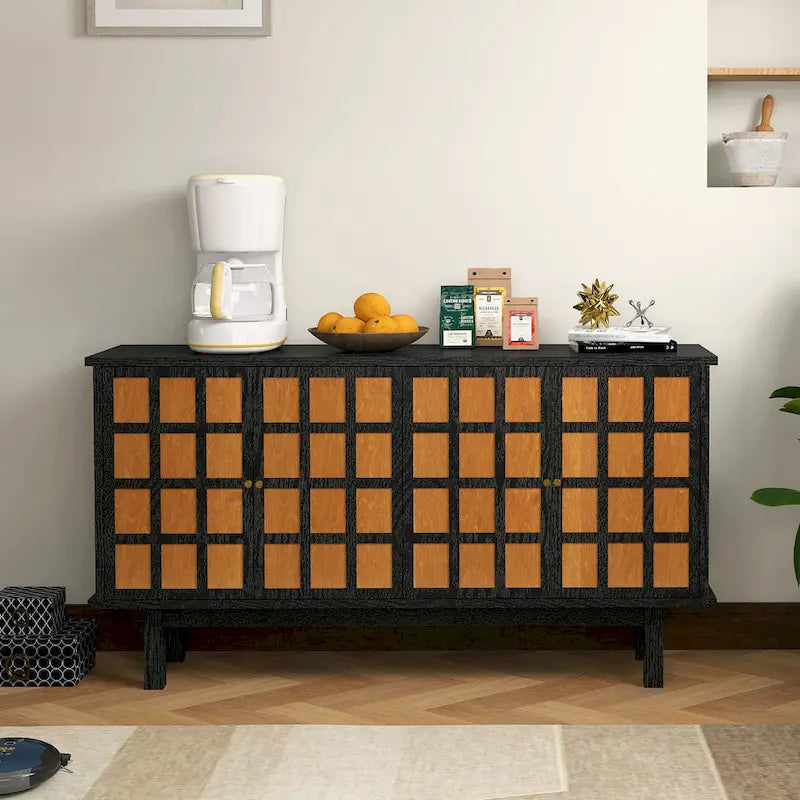 Mueble para TV negro de 60 con almacenamiento y estantes ajustables para televisores de 65