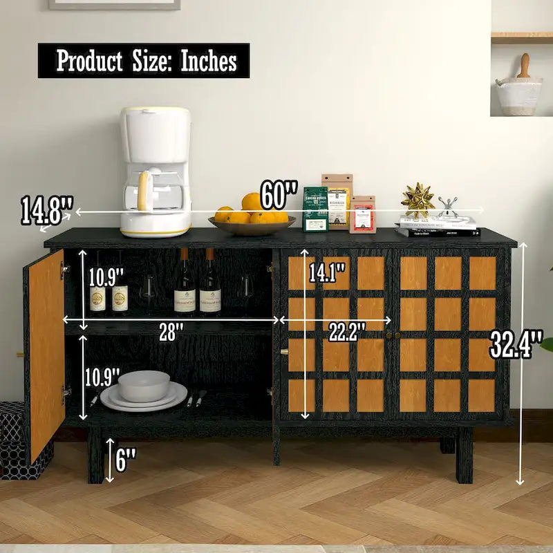 Schwarzer TV-Schrank für 60-Zoll-Fernseher mit Stauraum und verstellbaren Ablagen für 65-Zoll-Fernseher
