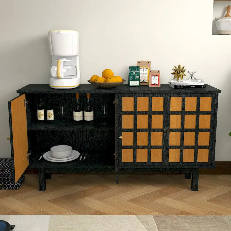 Mueble para TV negro de 60 con almacenamiento y estantes ajustables para televisores de 65