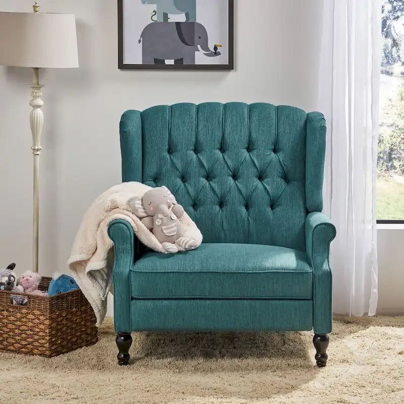 Sillón decorativo de tela vintage con respaldo alto y capitoné