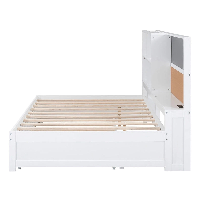 Cama de día individual de pino con pizarra, USB y cama nido