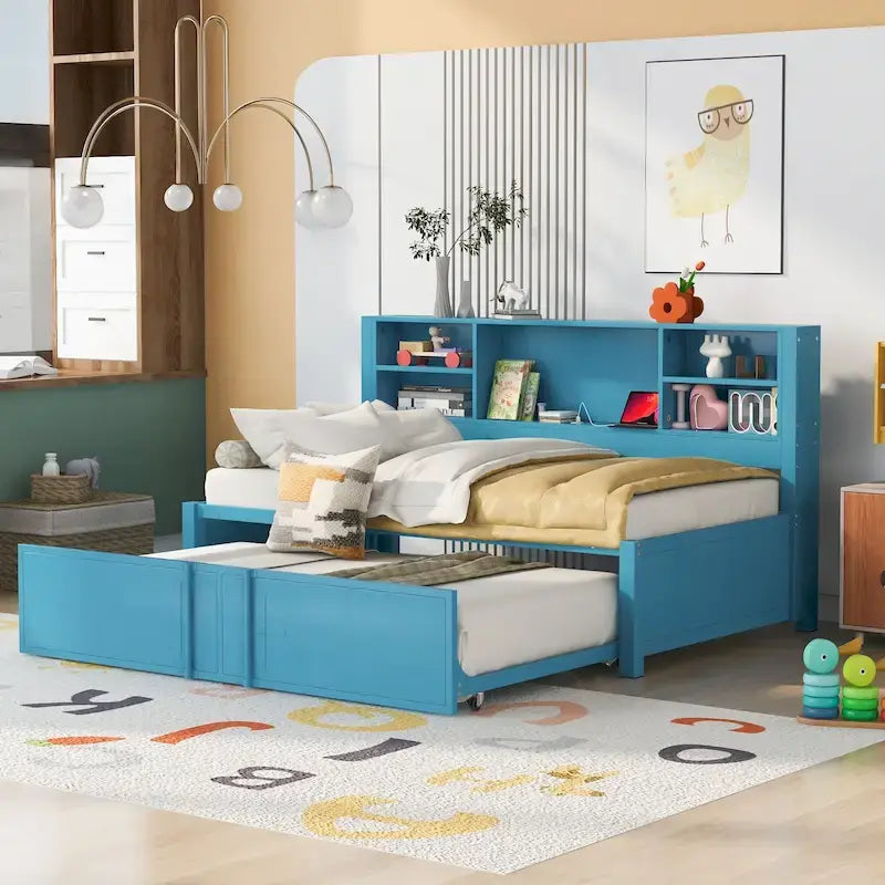 Lit de jour métallique pour lit simple avec lit gigogne simple, étagères de rangement et ports USB
