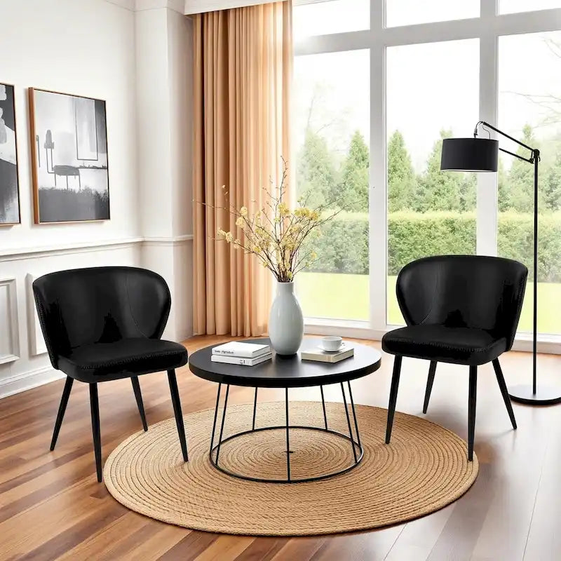 Küchenstühle mit Polsterung aus Kunstleder und Metallbeinen im Mid-Century-Stil, Schwarz, Set aus 2