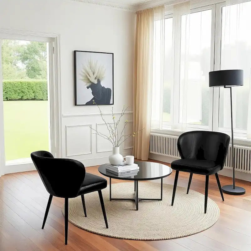 Küchenstühle mit Polsterung aus Kunstleder und Metallbeinen im Mid-Century-Stil, Schwarz, Set aus 2