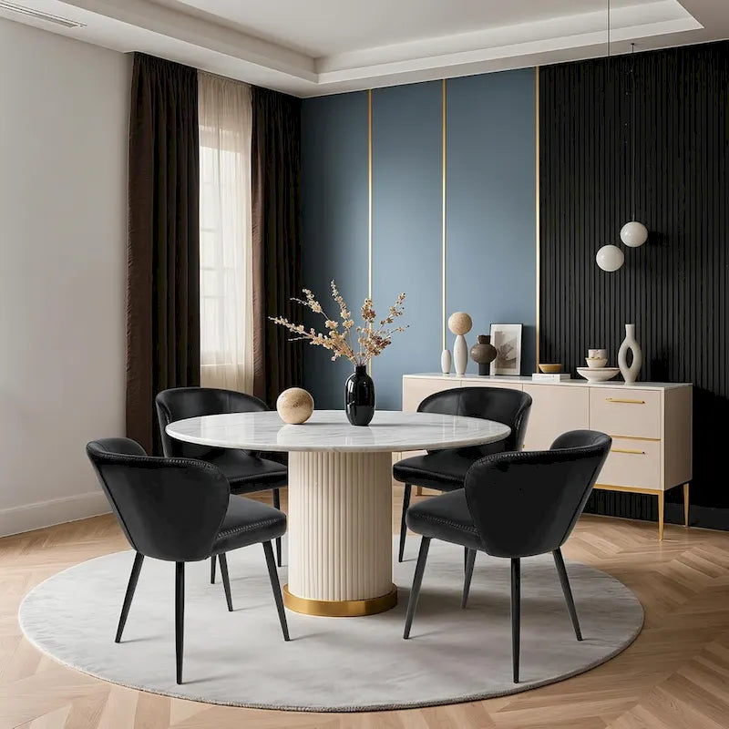 Küchenstühle mit Polsterung aus Kunstleder und Metallbeinen im Mid-Century-Stil, Schwarz, Set aus 2