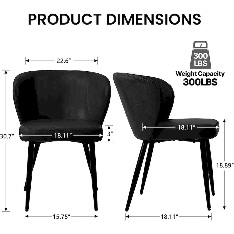 Küchenstühle mit Polsterung aus Kunstleder und Metallbeinen im Mid-Century-Stil, Schwarz, Set aus 2