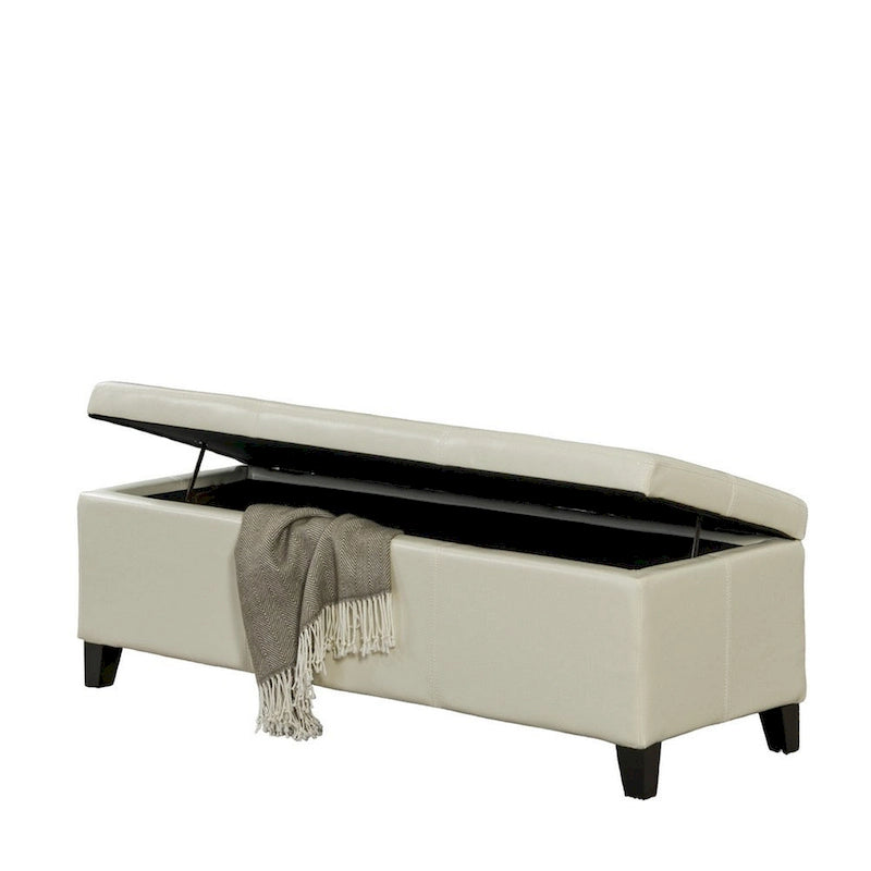 Banc ottoman de rangement en similicuir ivoire détaillé, 51 pouces
