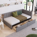 Diván cama tapizado en lino gris con 2 cajones de almacenamiento, estructura de sofá cama individual, no necesita somier