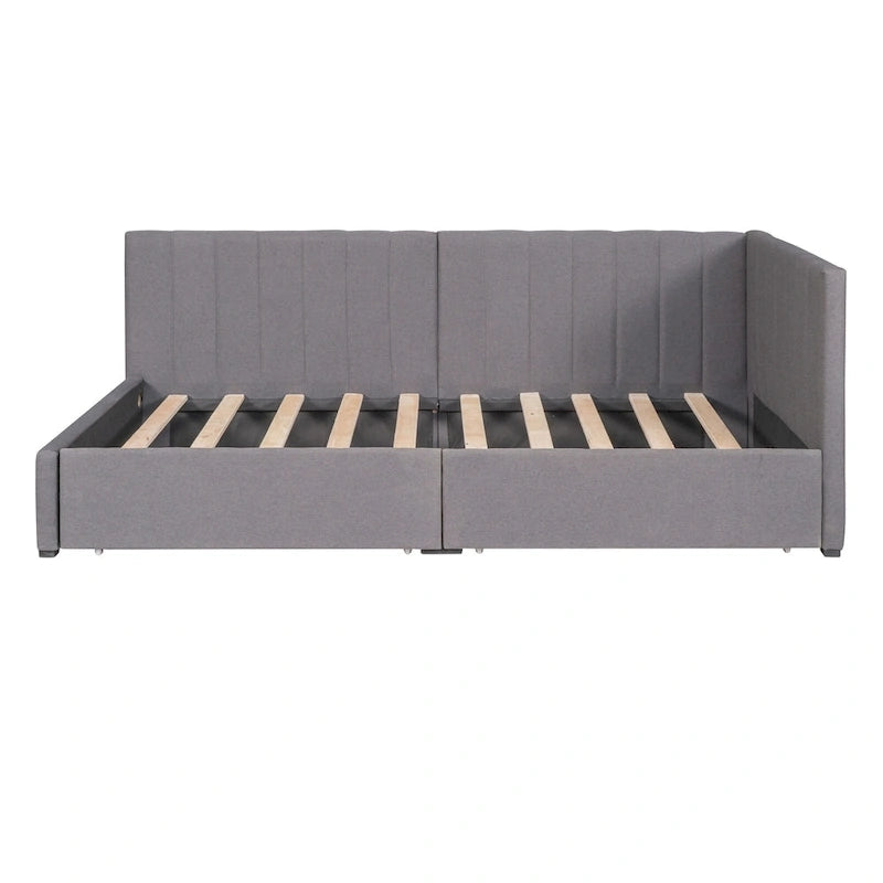 Diván cama tapizado en lino gris con 2 cajones de almacenamiento, estructura de sofá cama individual, no necesita somier
