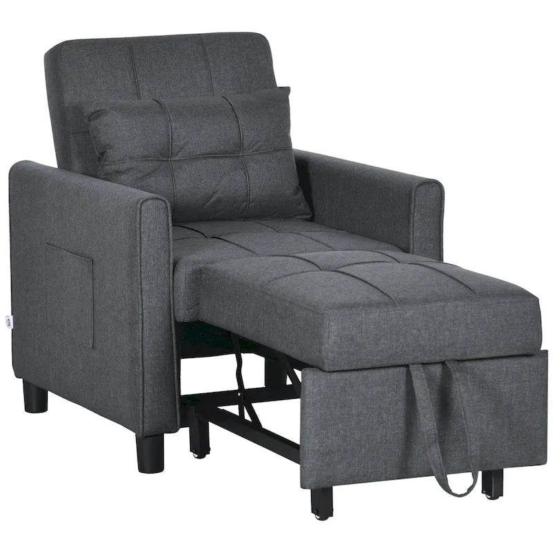 Sofá cama individual convertible de poliéster gris oscuro con respaldo ajustable