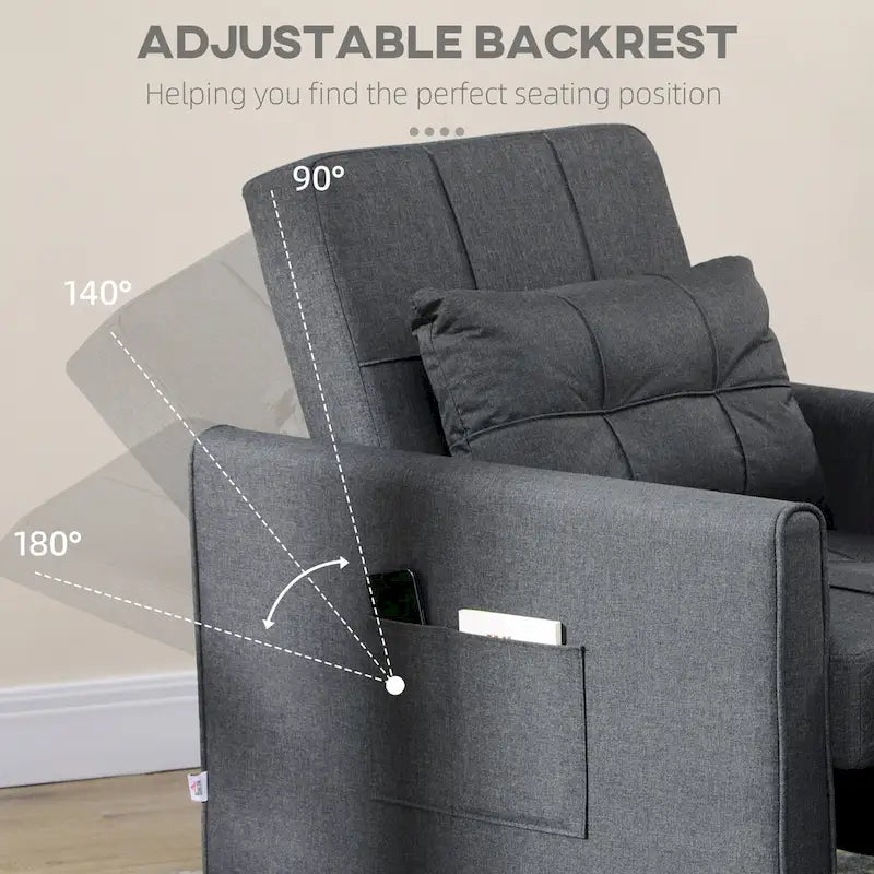 Sofá cama individual convertible de poliéster gris oscuro con respaldo ajustable