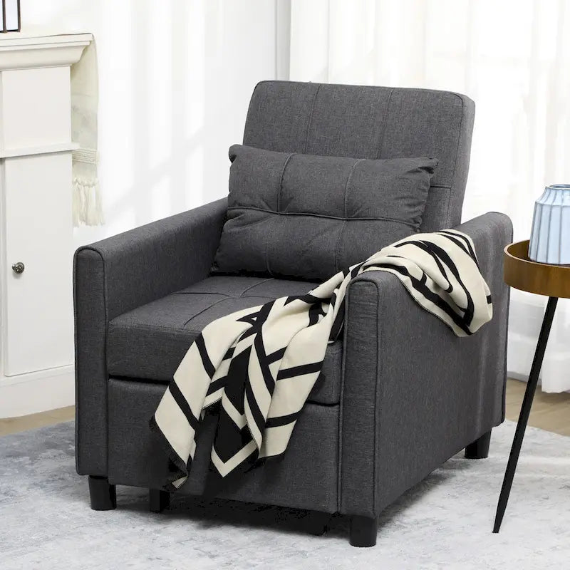 Schlafsofa für eine Person aus dunkelgrauem Polyester mit verstellbarer Rückenlehne