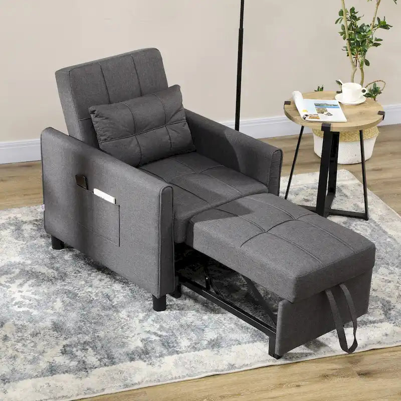 Sofá cama individual convertible de poliéster gris oscuro con respaldo ajustable