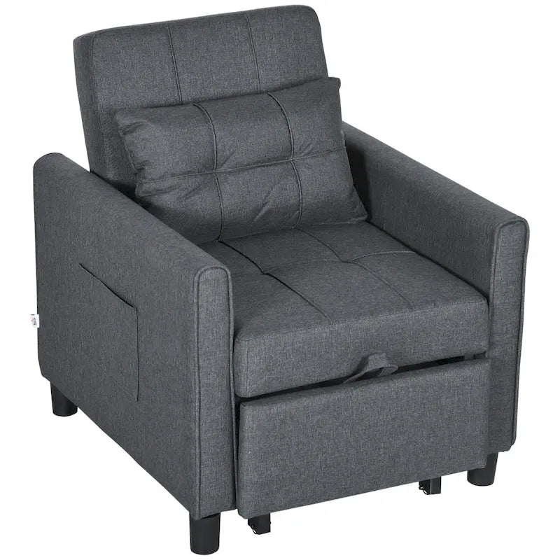 Sofá cama individual convertible de poliéster gris oscuro con respaldo ajustable