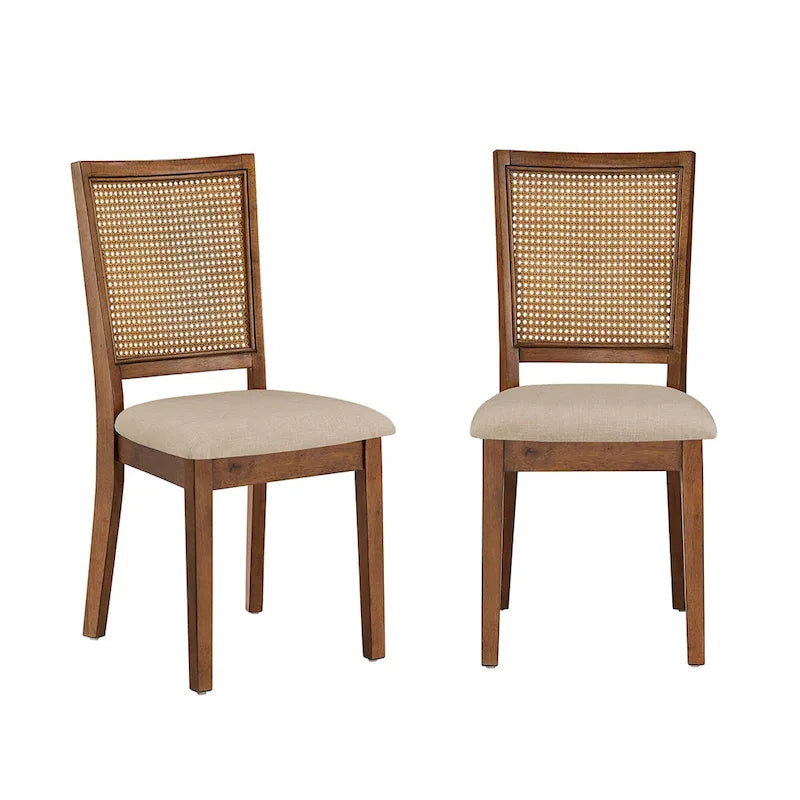 Sillas de comedor con respaldo de ratán y lino beige (juego de 2)