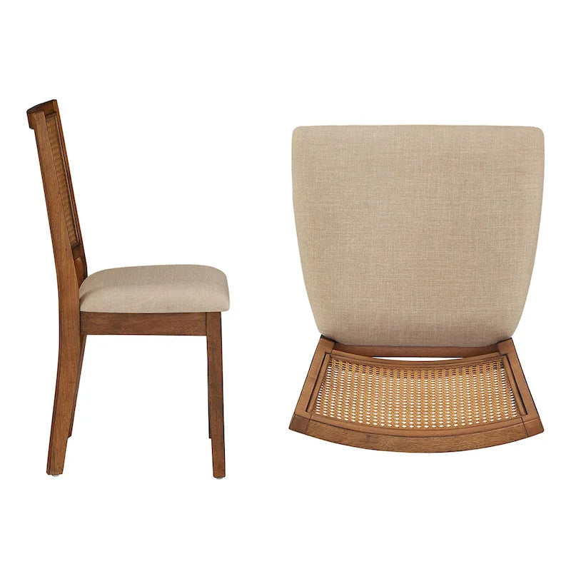 Sillas de comedor con respaldo de ratán y lino beige (juego de 2)
