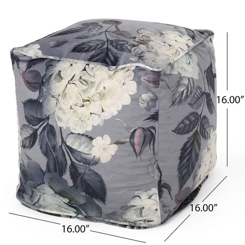 Pouf cube traditionnel de taille moyenne en tissu à imprimé floral