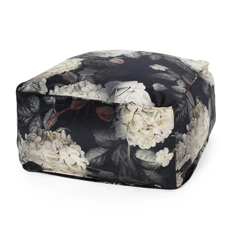 Pouf cube traditionnel de taille moyenne en tissu à imprimé floral