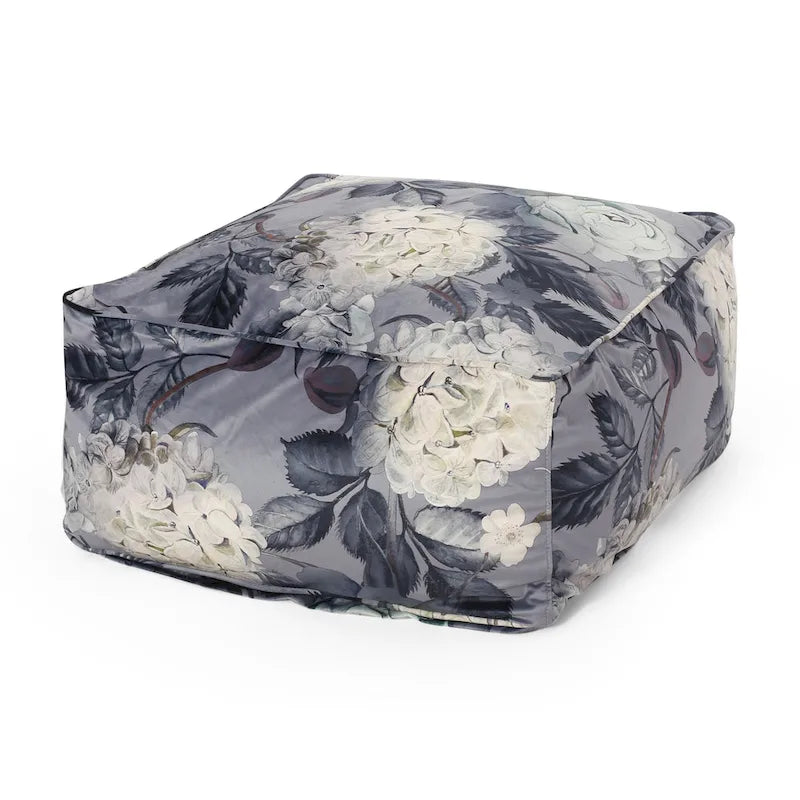Pouf cube traditionnel de taille moyenne en tissu à imprimé floral