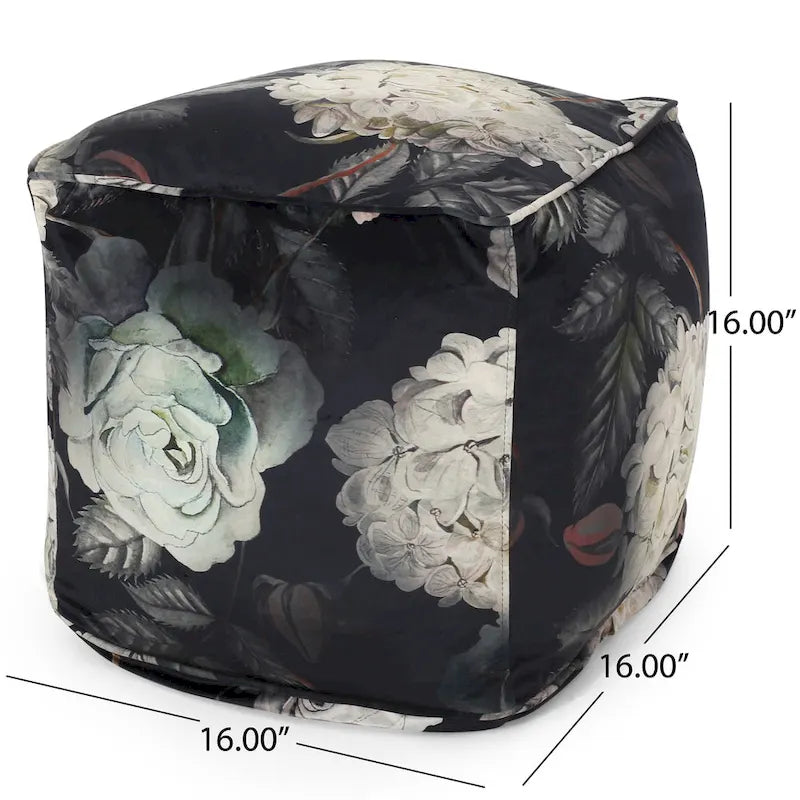 Pouf cube traditionnel de taille moyenne en tissu à imprimé floral