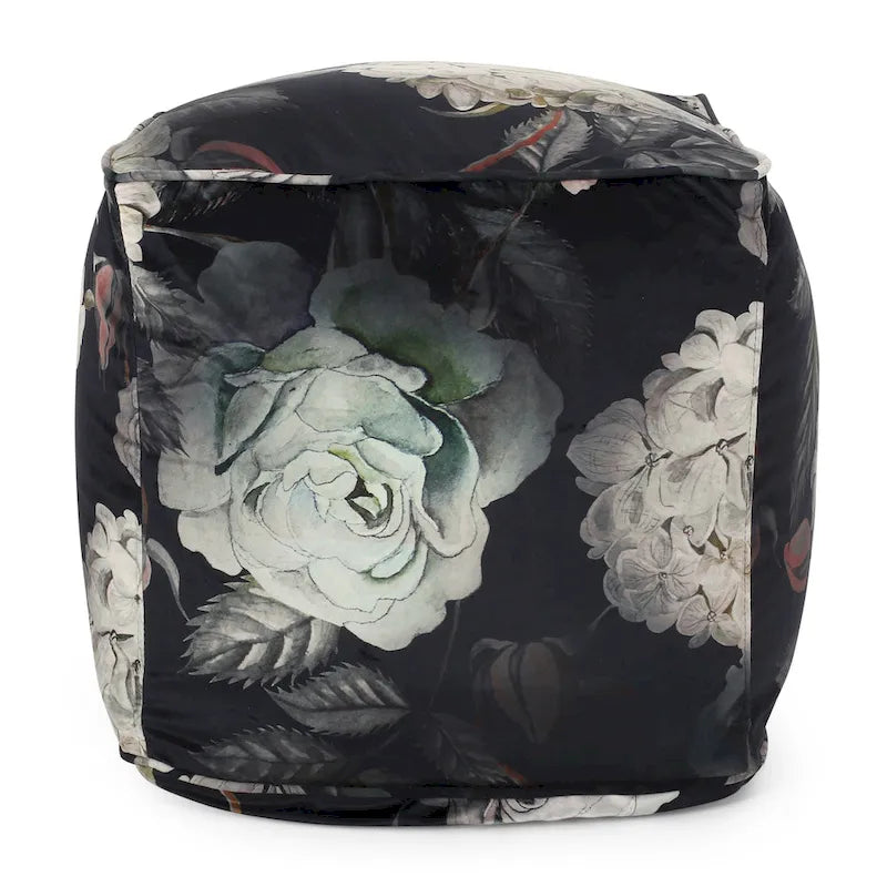 Pouf cube traditionnel de taille moyenne en tissu à imprimé floral