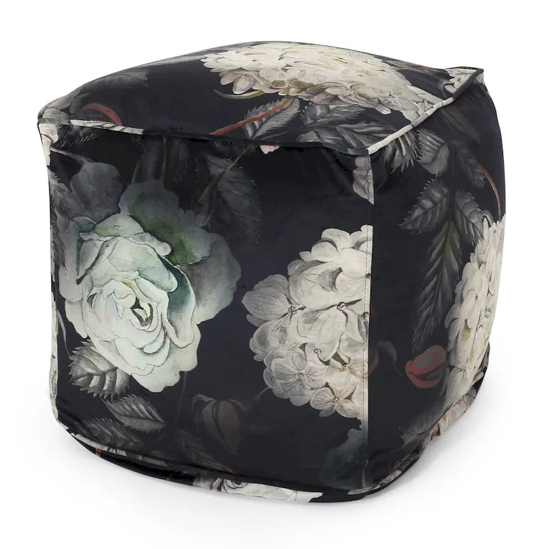 Pouf cube traditionnel de taille moyenne en tissu à imprimé floral