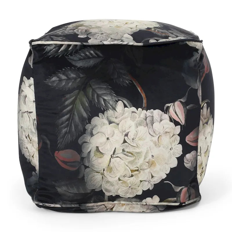 Pouf cube traditionnel de taille moyenne en tissu à imprimé floral