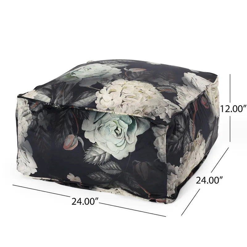 Pouf cube traditionnel de taille moyenne en tissu à imprimé floral