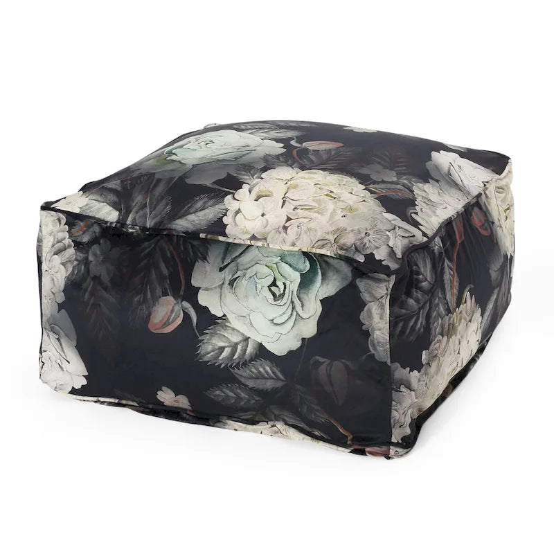 Pouf cube traditionnel de taille moyenne en tissu à imprimé floral