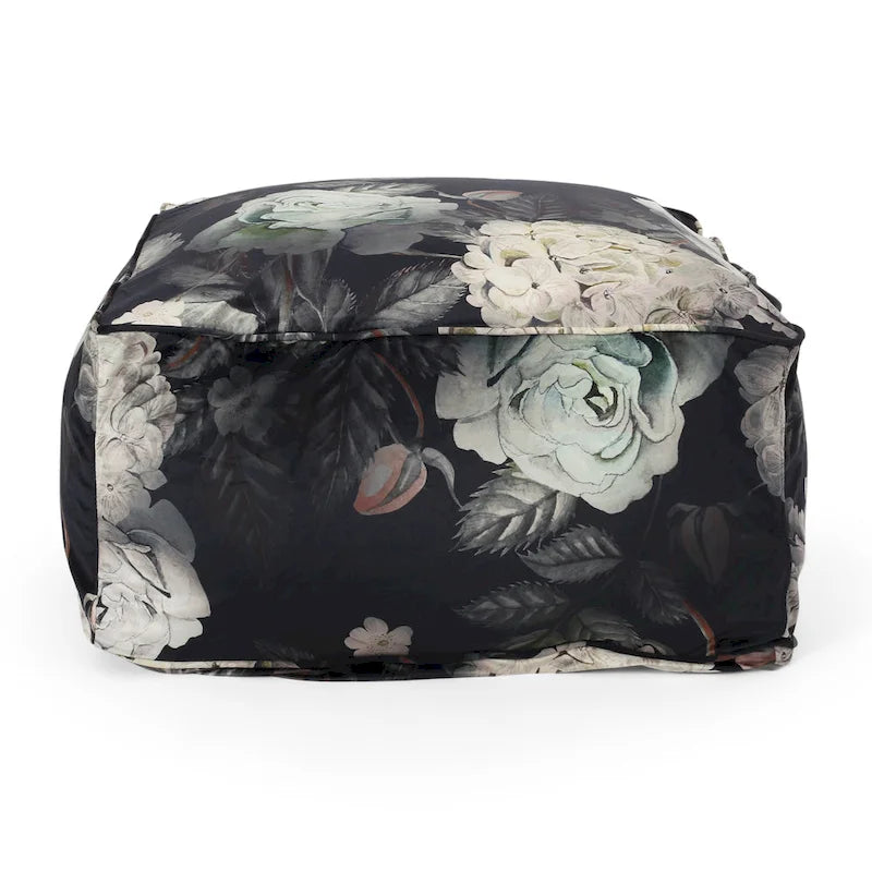Pouf cube traditionnel de taille moyenne en tissu à imprimé floral