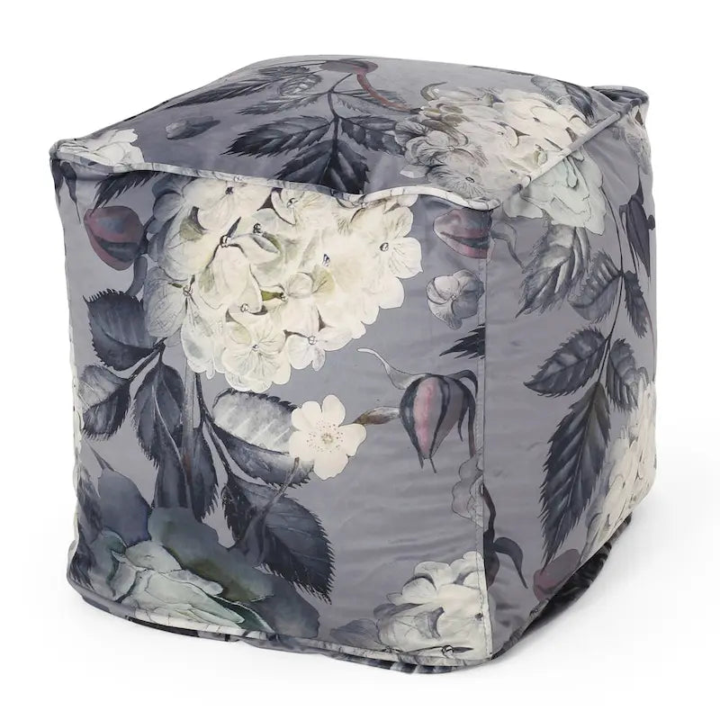 Pouf cube traditionnel de taille moyenne en tissu à imprimé floral