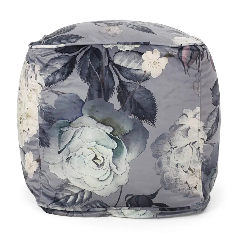 Pouf cube traditionnel de taille moyenne en tissu à imprimé floral