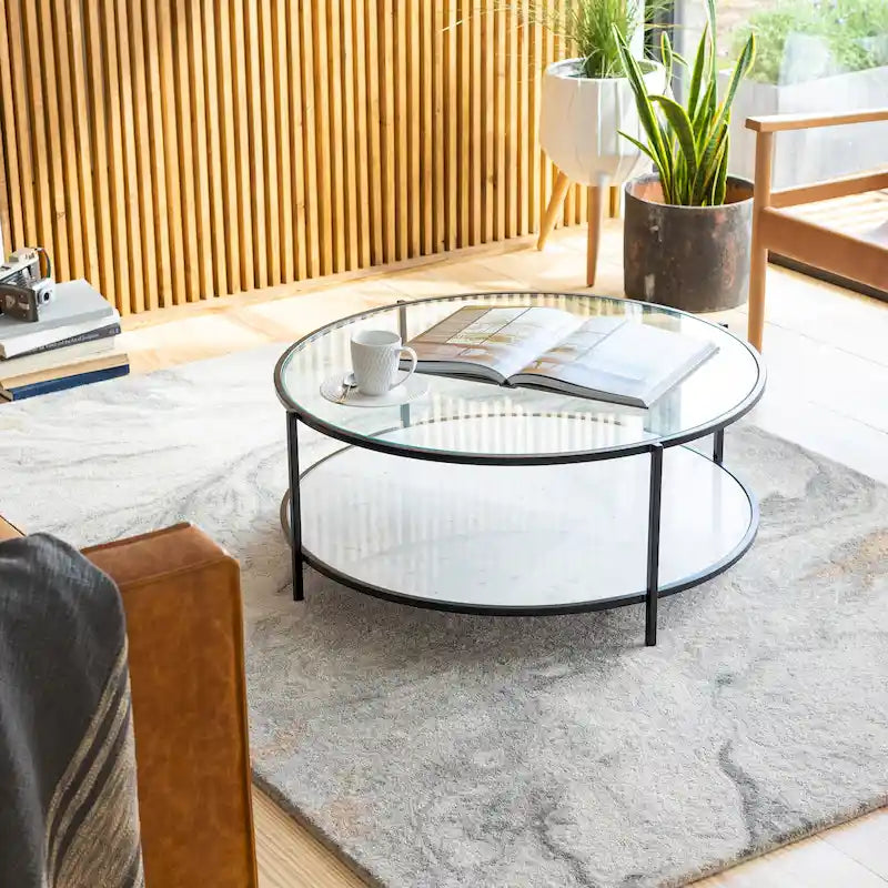 Table basse ronde en verre - 14H x 36W x 36D