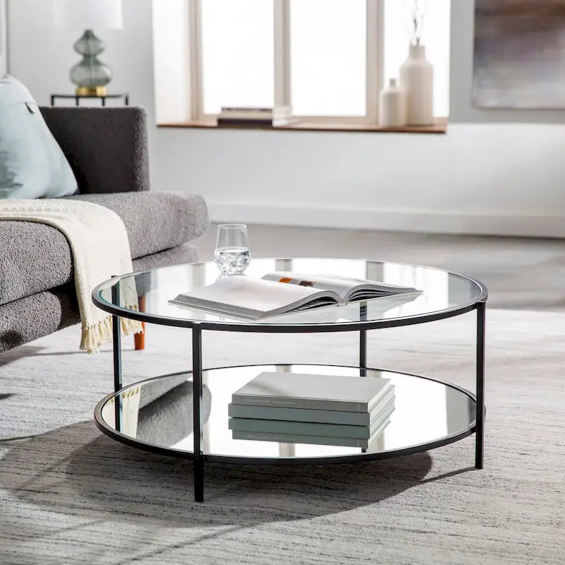 Table basse ronde en verre - 14H x 36W x 36D