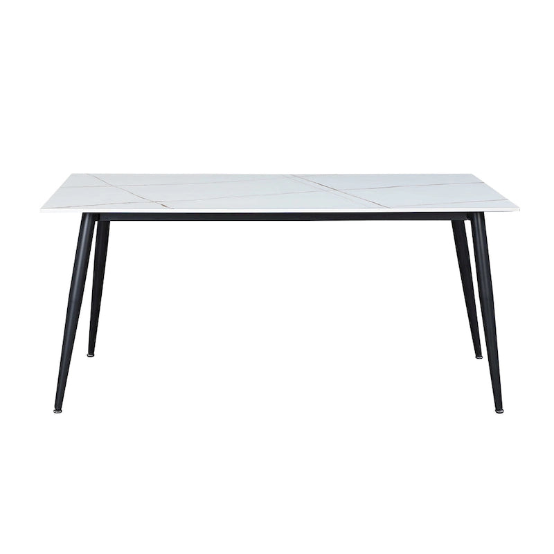 Mesa de comedor de cerámica blanca con base negra mate