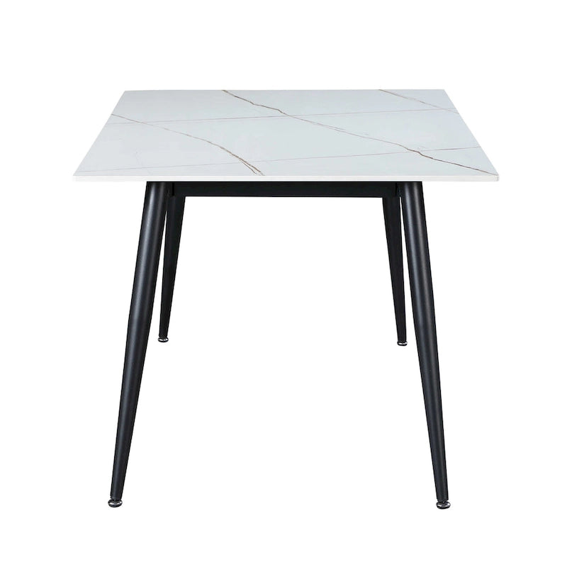 Mesa de comedor de cerámica blanca con base negra mate