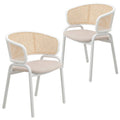 Moderner stilvoller Esszimmerstuhl mit Rattanlehne und weißen Stahlbeinen für Esszimmer und Küche, 2er-Set