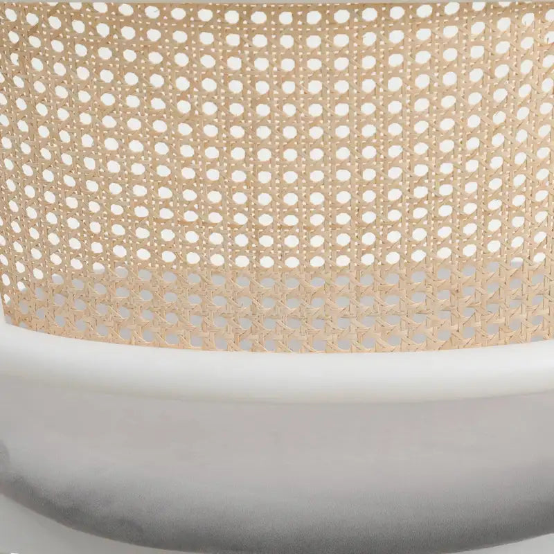 Moderner stilvoller Esszimmerstuhl mit Rattanlehne und weißen Stahlbeinen für Esszimmer und Küche, 2er-Set