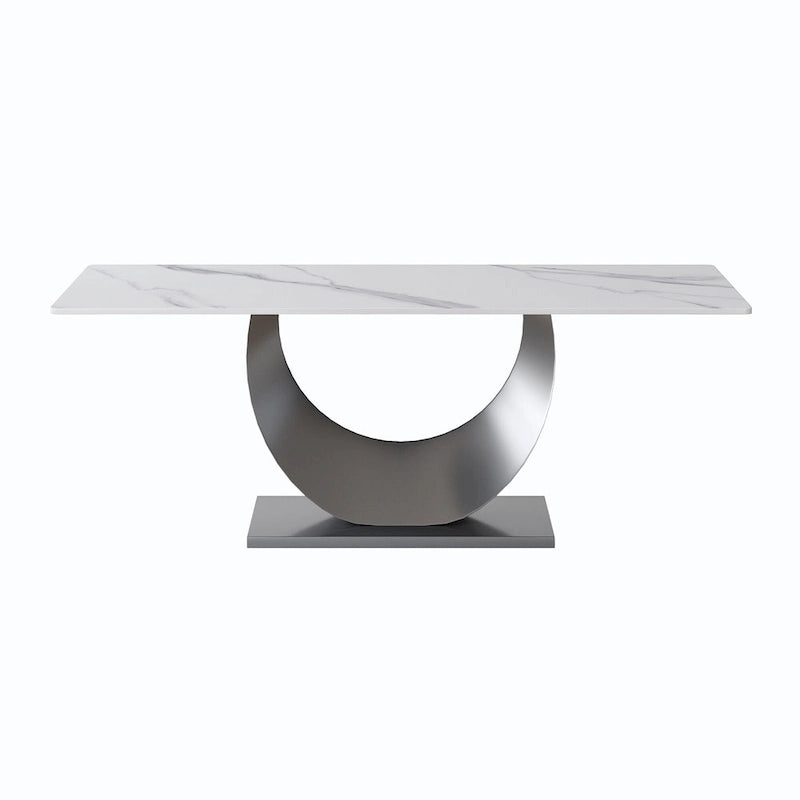 Mesa de comedor de mármol de 79 para 10 personas, mesa de cocina rectangular moderna con base de pedestal en forma de U