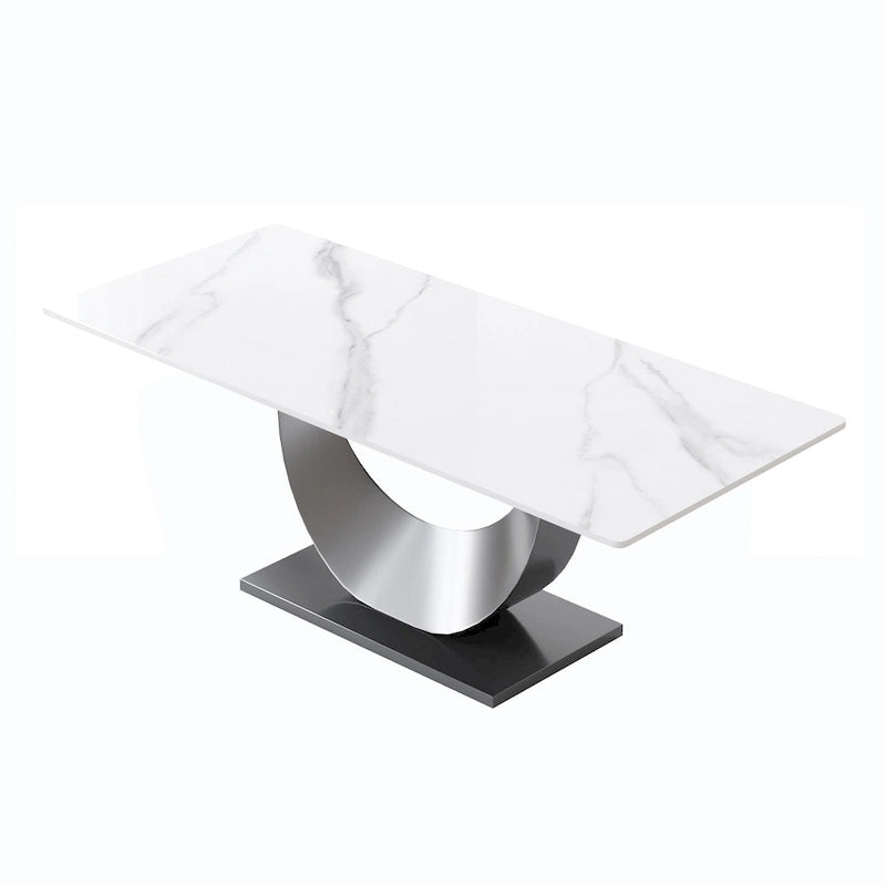 Table de salle à manger en marbre de 79 places pour 10 personnes, table de cuisine rectangulaire moderne avec piètement en U