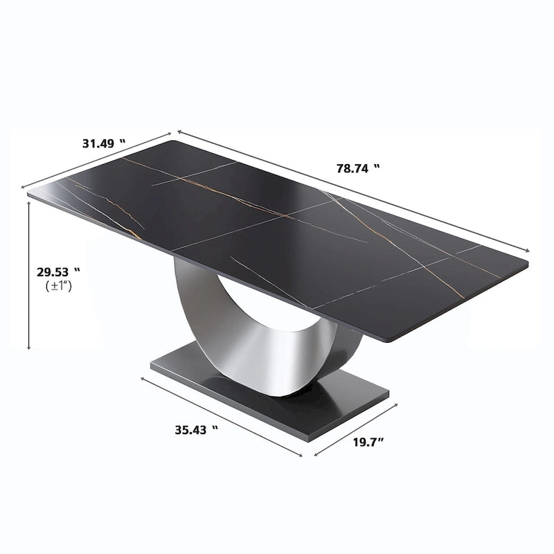 Table de salle à manger en marbre de 79 places pour 10 personnes, table de cuisine rectangulaire moderne avec piètement en U