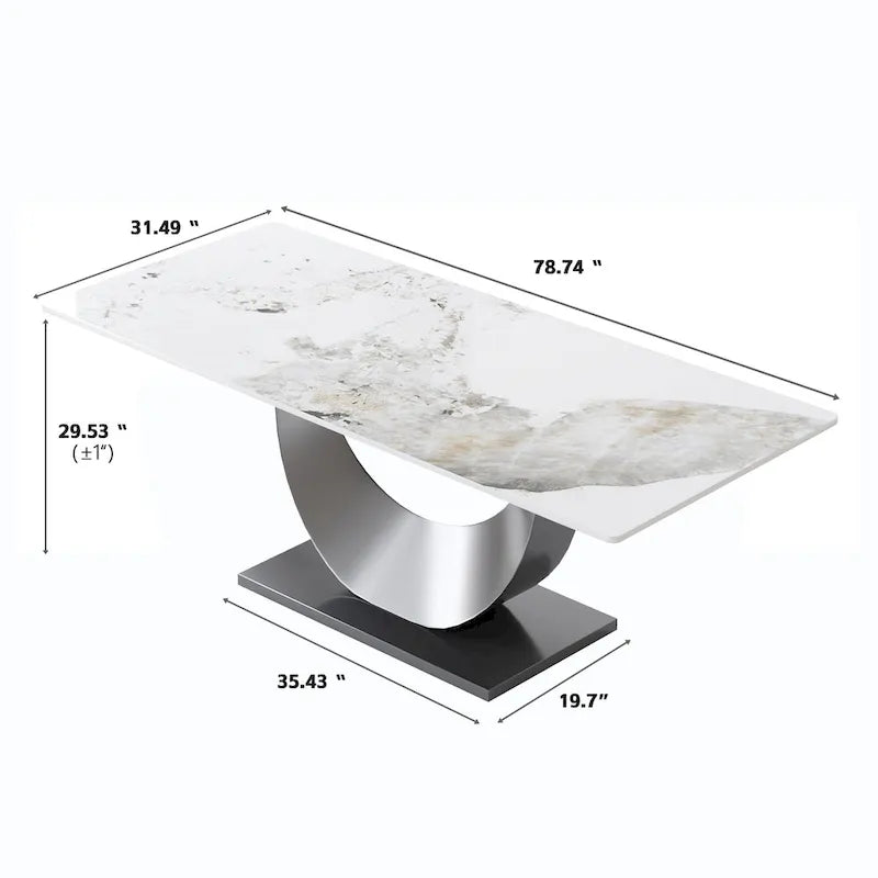 Table de salle à manger en marbre de 79 places pour 10 personnes, table de cuisine rectangulaire moderne avec piètement en U