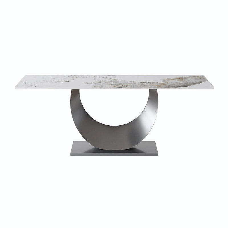 Table de salle à manger en marbre de 79 places pour 10 personnes, table de cuisine rectangulaire moderne avec piètement en U