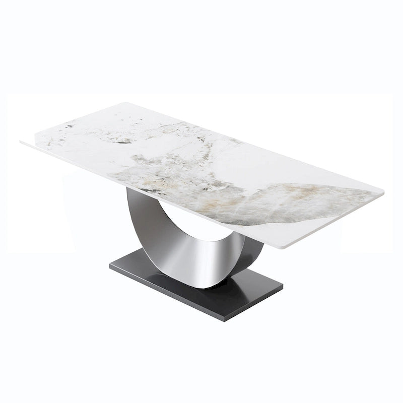 Table de salle à manger en marbre de 79 places pour 10 personnes, table de cuisine rectangulaire moderne avec piètement en U