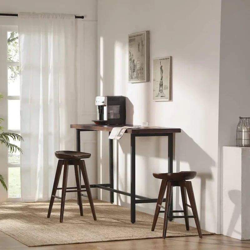 Tabouret de bar d’intérieur pivotant en bois, sans dossier