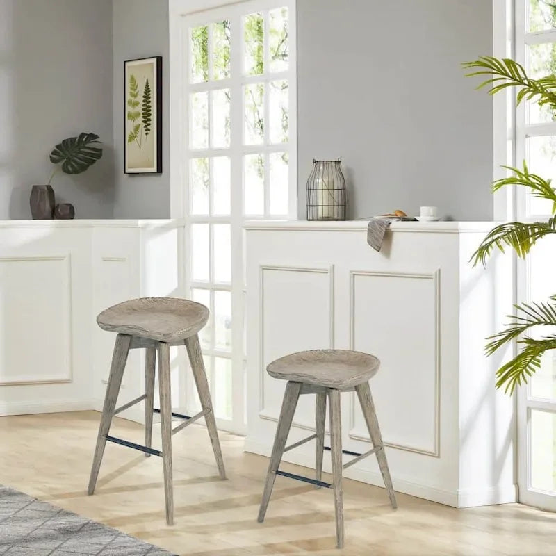 Tabouret de bar d’intérieur pivotant en bois, sans dossier
