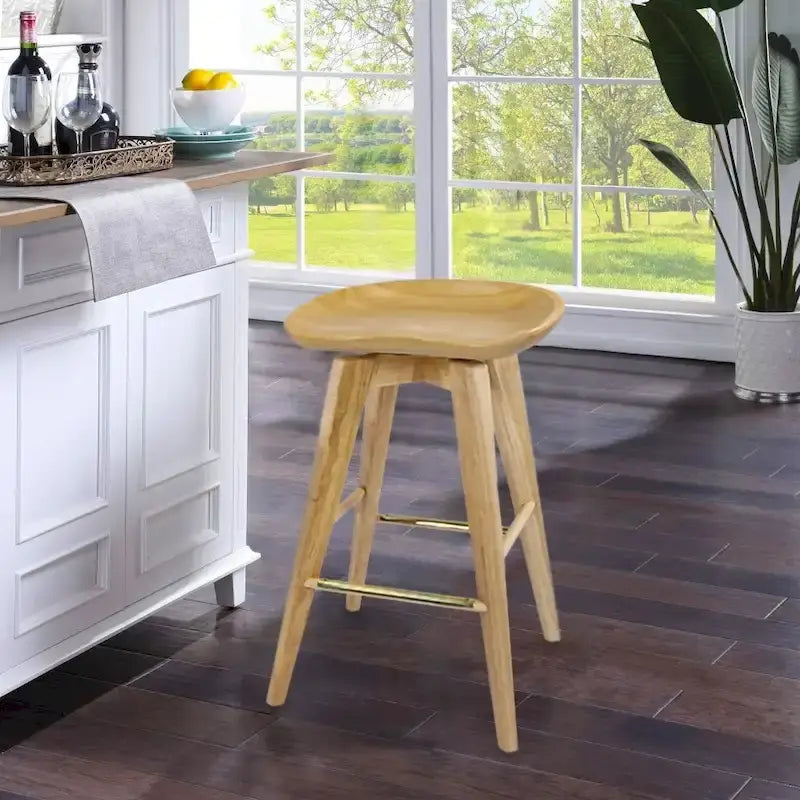 Tabouret de bar d’intérieur pivotant en bois, sans dossier