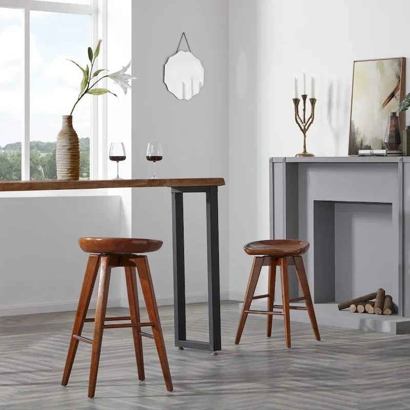 Tabouret de bar d’intérieur pivotant en bois, sans dossier