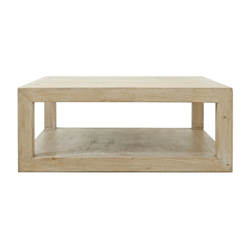 Artissance 39.4L Square Weathered White Washed Wood Indoor Peking Grand Framed Coffee Table